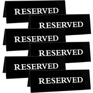 6 Pieces Plastic Reserved Table Sign for Wedding Acrylic Double Side Table Tent Black Guest Reservation Tables Seat Sign 5.9 x 2 Inches Reserve Seating Signs for Restaurant Chairs Wedding