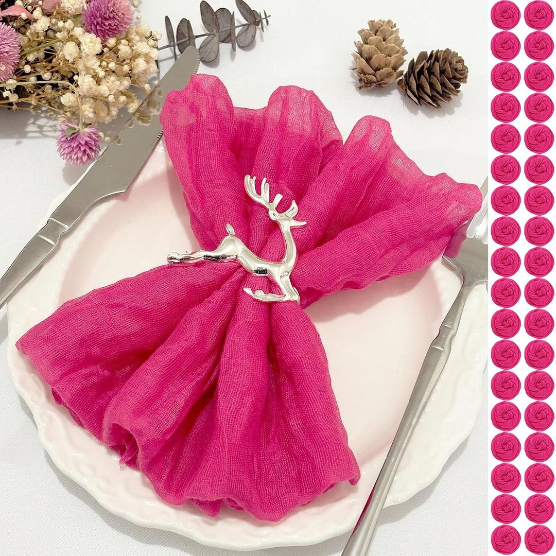 36Pack Hot Pink Cheesecloth Napkins 20"x20" Dinner Cloth Napkins Bulk, 17" x 17"