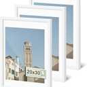 Wiscet 20x30 Picture Frame Set of 3, Display Pictures 18x24 with Mat or 20 x 30 Poster Frame Without Mat, Wall Gallery Photo Frames, White