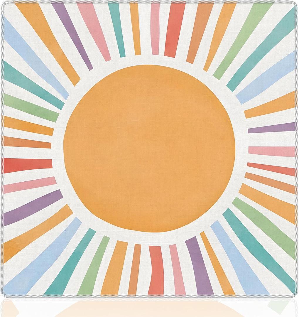 Boho Sun Mahjong Mat for Table 31.5 X 31.5 in, Gifts for Mahjong Players, Watercolor Boho Colorful Sunshine Anti-Slip Table Cover Tablecloth for Poker Board Card Tile Game Dominoes