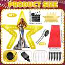 28 Pcs Movie Night Party Decorations 6 ft Large Inflatable Pentagram Arch Kit with LED Light Blow up Star Sign with Red Carpet Runner for Carnivals Birthday Party Photo Supply