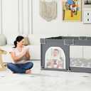 Grobeybees Playpen for Babies and Toddlers, Large Baby Playpen, Playard with Bag, Indoor & Outdoor Play Pen, Sturdy Safety Baby Play Yard with Soft Breathable Mesh (Grey)