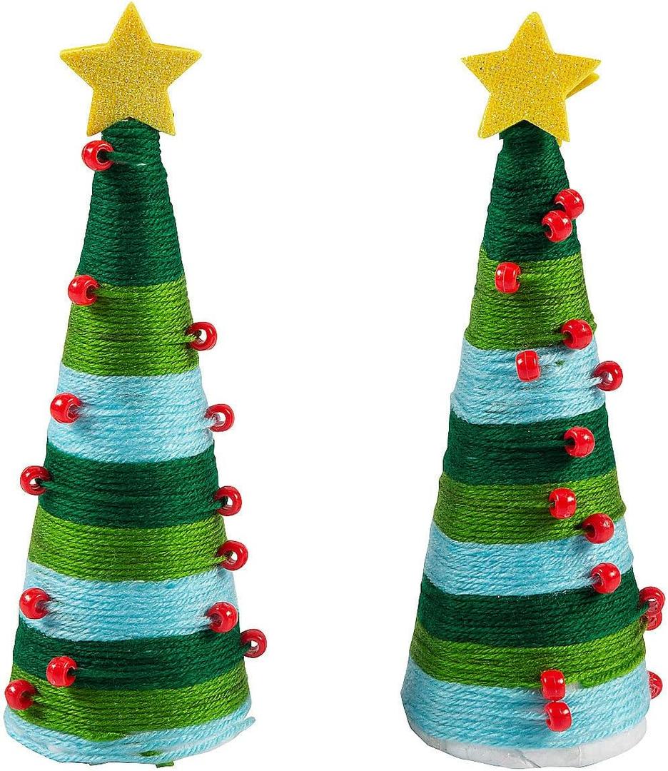 Yarn & Bead Tabletop Christmas Tree Craft Kit, Makes 3
