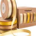 Vitalizart Gold Ribbons for Crafts 3/8" x 50 Yd Yellow Satin Ribbon Champagne Double Face Gift Wrapping Silk Like Fabric Flower Bouquet Birthday Party Decorations Bridal Shower Wreath Hair
