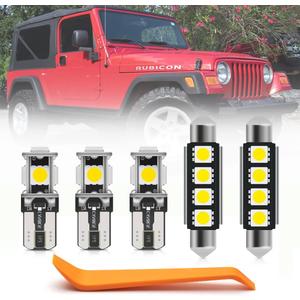 nsautolighting 10pcs LED Interior Lights Bulb Kit for Jee'p Wrangler TJ 1997 1998 1999 2000 2001 2002 2003 2004 2005 2006 Dome Footwell Lights Super Bright 6000K White LED Interior Bulbs + Install Tool