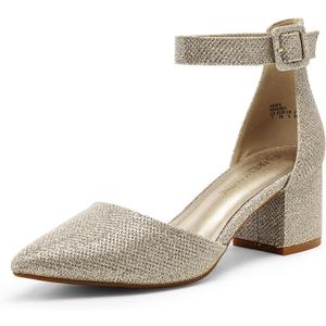 DREAM PAIRS Women's Low Heel Pump Shoes (8, Gold/Glitter)