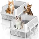 2 Pack XL Stainless Steel Litter Box with High Sides, Metal Litter Box