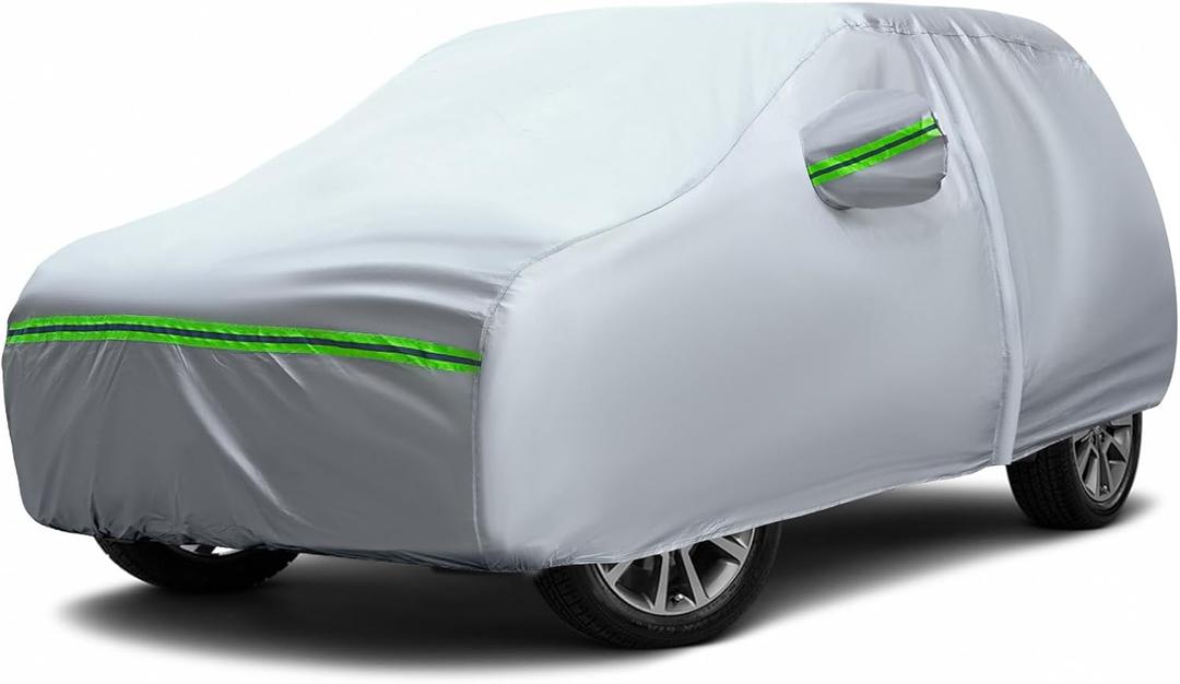 AUQDD 6-Layers Premium SUV Car Cover Waterproof All Weather Weatherproof UV Sun Protection Snow Dust Storm Resistant Outdoor Exterior Custom Form-Fit Full Padded Car Cover with Straps 214-232 K11