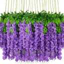 Wisteria Hanging Flowers 24 Pack Artificial Flowers Fake Wisteria Vine Rattan Hanging Garland Silk Flowers String for Party Home Wall Greenery Wedding DecorPurple
