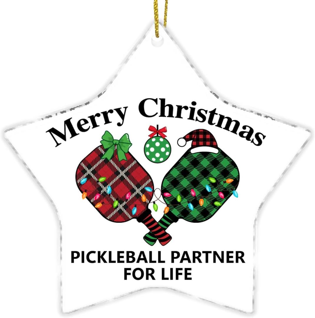 2 x Pickleball Partner Christmas Ornament, Xmas Gifts for Pickleball Player Lover, Christmas Tree Decoration Acrylic Ornament