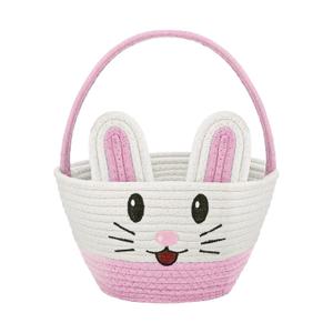 Easter Baskets for Kids Pink Easter Bunny Basket with Rabbit Ears for Girls Baby Eggs Hunt Basket Stuffers 9.8" x6.3" x5.9"