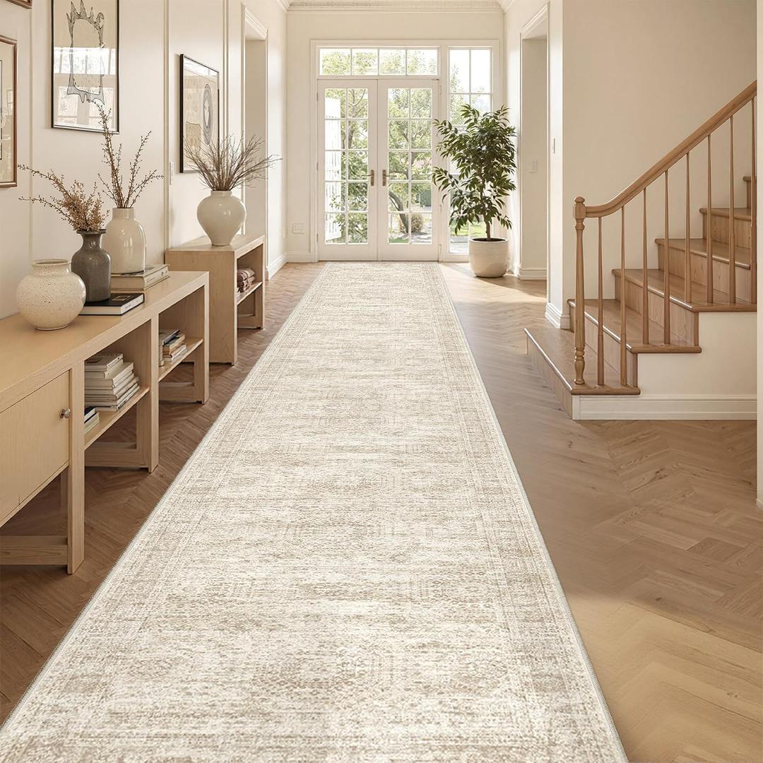 Restydon 3x20 Runner Rug Non Slip,Washable Hallway Runner Rug,Beige