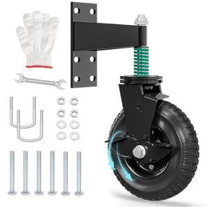 Gate Wheel 6inch with Brake,360 Degree Rotation Gate Caster Kit with Screws & Wrenches, Heavy Duty Fence Gate Wheels, Supports 500lbs, Black, 1 Pack (6IN)