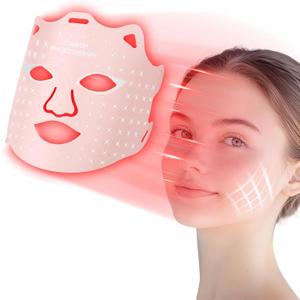 SDKWDH Led Face Mask Light Therapy At Home, 7 Colors LED Face Mask Light Therapy, Red Light Therapy Mask for Face, Pink