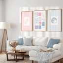 3Pcs Trendy Coastal Pink Canvas Wall Art Blue Seashell Bikini Painting Picture Wall Decor Pastel Coquette Preppy Ocean Poster Print Artwork for Bedroom Dorm Apartment Home Decoration Unframed