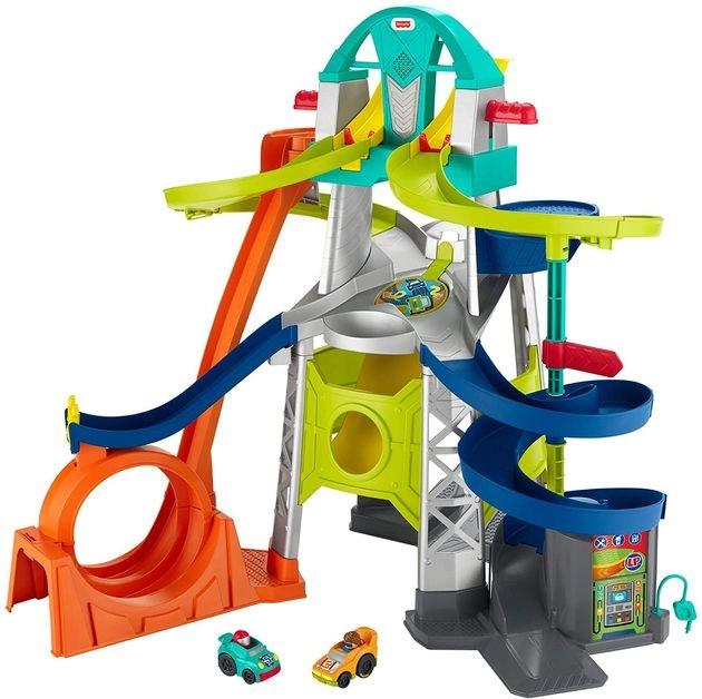 Fisher-Price Little People Toddler Toy Launch & Loop Raceway Race Track with Lights Sounds & 2 Cars for Pretend Play Ages 18+ Months​ 