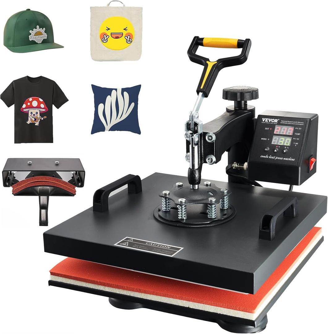 VEVOR 15x15 Heat Press Machine 2 in 1 for T Shirts and Hats, Swing Away T Shirt Press Machine, Professional Heat Press for Sublimation, Vinyl, Heat Transfer Projects