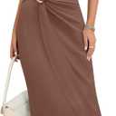 ZTMZA Summer Cocktail Dresses for Women Bodycon Casual Mock Neck Cap Sleeve Dress Elegant Wedding Guest Long Maxi Dress Brown, Small