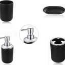 4pcs Bathroom Accessories Set, Toothbrush Holder Tooth Mug Soap Dish Liquid Bottle Bathroom Set Shower Countertop Vanity Organizer(Black)