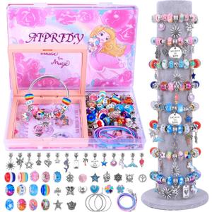 AIPRIDY Charm Bracelet Making Kit,Unicorn Mermaid Crafts Gifts Set Can Inspires Imagination and Creativity,Jewelry Making Kit Perfect Gifts for Girls 5-12 Years Old (72 Pieces Rose)