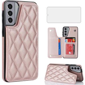 Asuwish Phone Case for Samsung Galaxy S21 Plus S21+ 5G Wallet Cover with Screen Protector and Leather RFID Credit Card Holder Stand Cell Accessories S21+5G S21plus 21S + S 21 21+ G5 Women Rose Gold