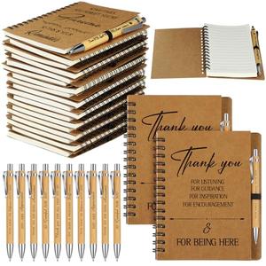 Glenmal 30 Pcs Thank You Gift Set Include Spiral Inspirational Notebooks Retractable Motivational Pens Employee Appreciation Gift Bulk Ruled Kraft Notebook Bamboo Thank You Pen for Teacher Coworker