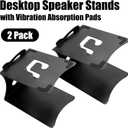 2 Pack Desktop Speaker Stands with Vibration Absorption Pads, Metal Bookshelf Speaker Riser Pair Support Up to 8 lbs Each, Desk Audio Stand, Studio Monitor Stand for Computer Speakers, Black