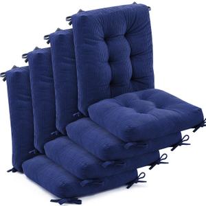 Juexica 4 Set Outdoor Patio Chair Cushions Corduroy Seat High Back Tufted Pillow Replacement Rocking Patio Chair Pads for Outdoor Indoor Home Office(Navy Blue)