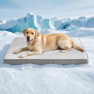 WDCOZY Orthopedic Cooling Dog Bed for Large Dogs, Q-Max>0.4 Breathable Summer Pet Mat with High Density Memory Foam, Removable Washable Cover, Non-Slip Dog Crate Bed for Pets Up to 90 lbs，41x27 Inch