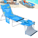 KingSom 3 in 1 Sun Tanning Chair with Face Hole, Folding Chaise Lounge Chair, 6-Position Recliner Lay Flat Beach Chairs, Removable Pillow & Pocket, Breathable Lounger Chairs for Outside,Patio, 350 LBS