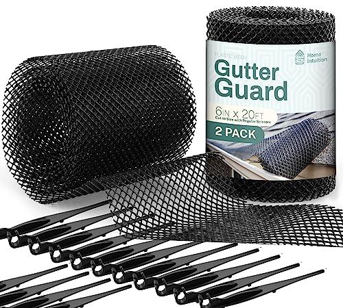 Home Intuition 4-Pack Leader and Gutter Guard from Leaves, Twigs, Branches Plastic Mesh Guards Leaf Protector 6" inch Wide 40' Feet Long Total