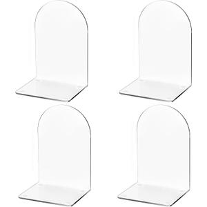Lulonpon 4 Pieces Book Ends, Bookends, Books End for Shelves, Books End for Heavy Books, Clear Bookends, Acrylic Book Ends for School, Library,Desktop Organizer and Book Shelves