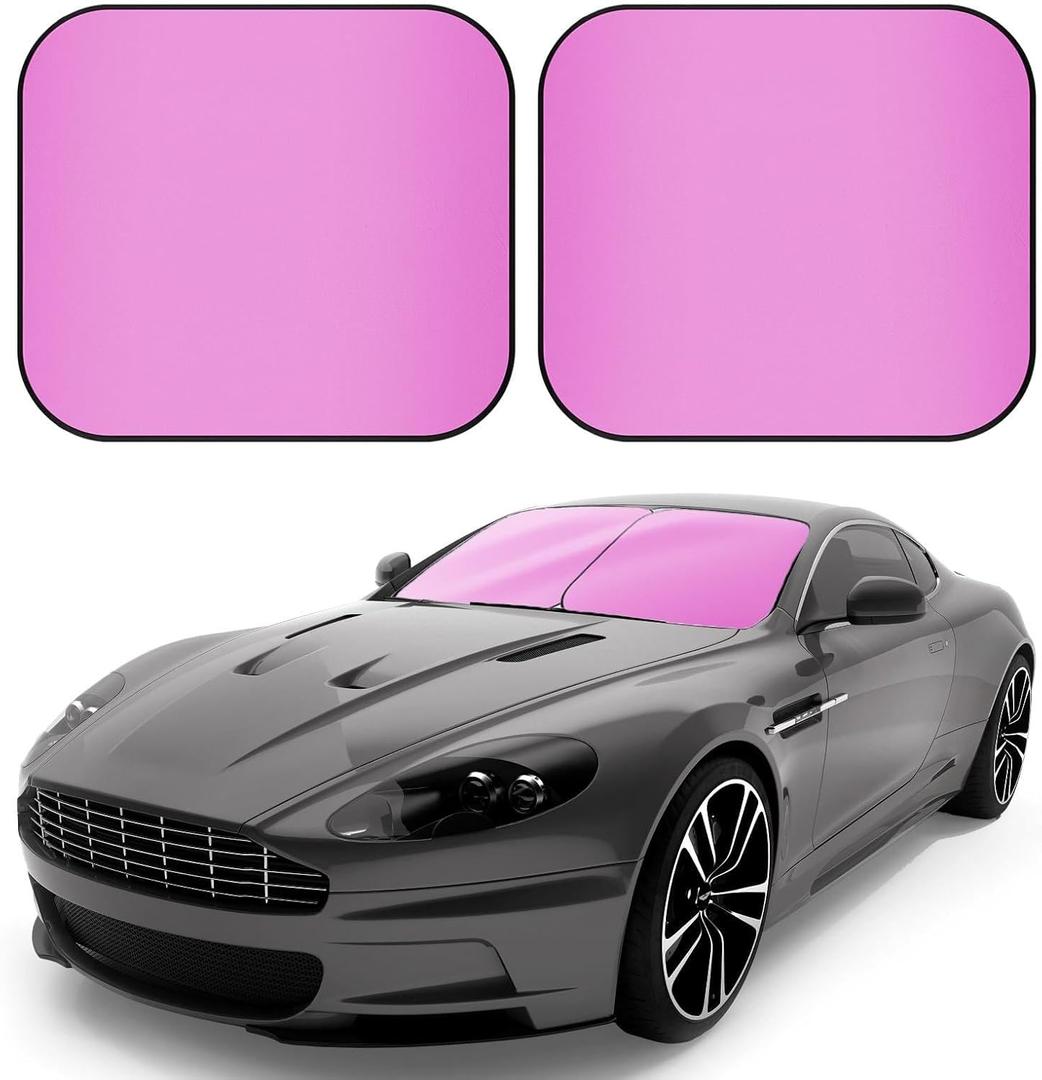 Car Windshield Sunshades 2 Pcs Universal Fit Foldable Front Window Shield Car Interior Accessories for UV Protection Windshield Heat Insulation Protection 27.56" x 31.5"(Pink)
