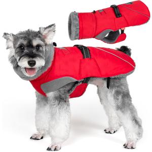 KYEESE Waterproof Dog Coat, Windproof Warm Winter Jacket with Leash Hole, Reflective Cold Weather Dog Coats for Small Dogs, Outdoor Pet Coat Cozy Puppy Jacket Thick Fleece Lined, Red, Small