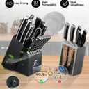 CoquusAid Knife Set, Upgrade 15 Pcs Knife Block Set with Widened Ventilated Slot, German Stainless Steel Kitchen Knives Set with Sharpener, Professional Chef Knives Set, Full Tang Ergonomic Handle