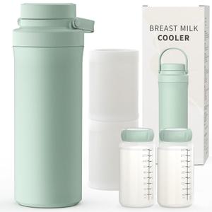 Xaproo 22oz Breast Milk Cooler Bottle, Portable Milk Cooler for Breastmilk with 360Cooling for 24 Hours, Millk Chiller with 2pcs Baby Bottles, Breastmilk Storage Bags for Baby, BPA-Free (Green)
