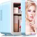 Skincare Fridge, 4L Makeup Mini Fridge With Dimmable LED Light Mirror for Bedroom, Car, Office & Dorm, Cooler & Warmer, Small Refrigerator for Cosmetics, Skin Care and Food (Mirror, Aqua)