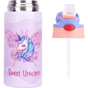Kids Insulated Water Bottle, 360ml Stainless Steel Water Bottle, Double Wall Toddler Water Bottle, Water Bottles for Kids BPA-Free for School Boys Girls (1Pcs pink unicorn), 209777