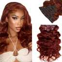 #33 Auburn Brown Clip in Hair Extensions Human Hair, Copper Red Body Wave Remy Hair Extensions Clip ins for Women, 20 Inch 120g 7Pcs,Reddish Brown Human Hair Extension