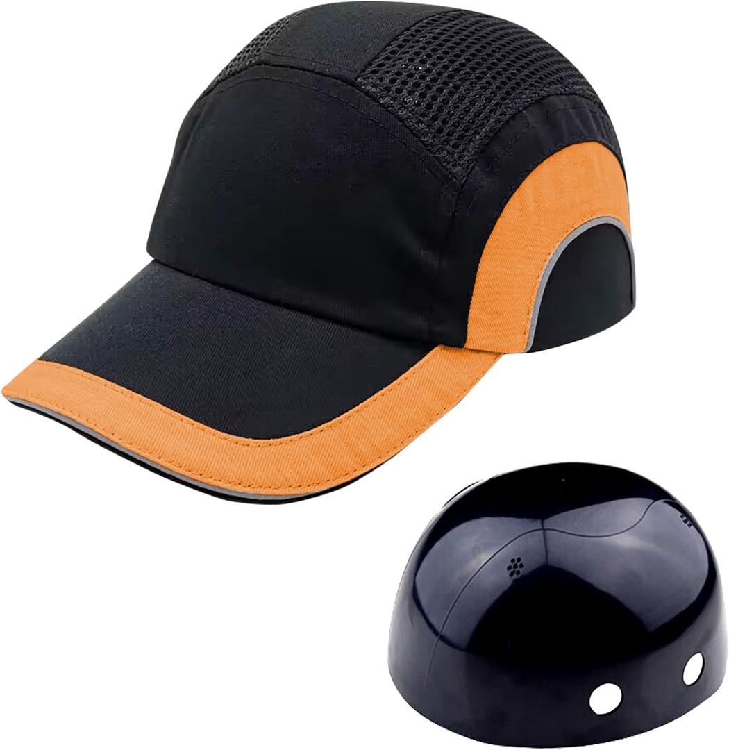 UBasic Safety Hard Hat Impact Resistant ABS Hat Lightweight Safety Bump Cap Breathable Baseball Style Protective Hat with Reflective Stripes(Black Orange)