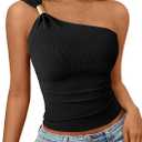 PRETTYGARDEN One Shoulder Going Out Tops for Women Trendy 2026 Summer Y2K Clothes Sleeveless Fitted Spring Fashion Shirts (Black, S)