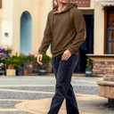 Vssjavun Mens Pullover Hoodie Casual Textured Long Sleeve Half Button Hooded Sweatshirt Brown (Brown, L)