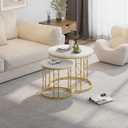 Garden 4 you Coffee Table Faux Marble Nesting Table for Small Place 2 Sets Modern Furniture Living Room Sets End Side Table Night Stand for Bed Room Dining Room (White & Gold), 23.6 x 17.7 inches