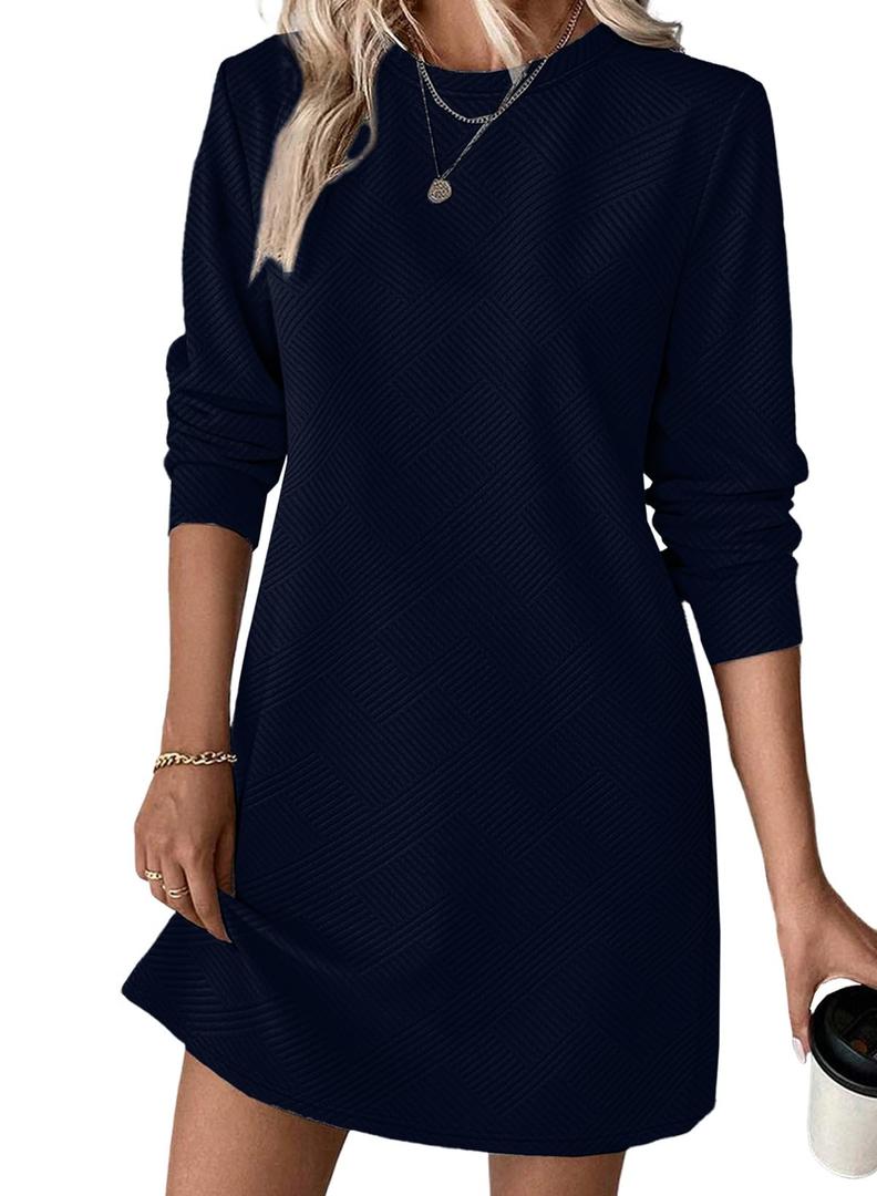 BLENCOT Womens Long Sleeve Pullover Sweatshirt Dress Casual Navy Blue L (L)