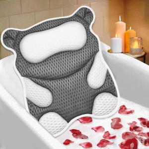 Bath Pillow for Tub Ergonomic Bear Shape Design Bath Pillow for Head and Neck Support SPA Gift Bathtub Pillow 4D Air-Mesh with 8 Suction Cups Washable Gray
