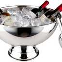 Large Ice Bucket 13L Stainless Steel Champagne Bowl Ice Bucket with Ice Scoop Semicircle Drink Tub with Integrated Base Silver Beverage Tub for Parties, Cocktail Bar, Chilling Wine (1 Pack-Silver)