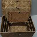 Woanger Set of 4 Wicker Storage Baskets Organizer，Handwoven Storage Bins with Lid for Organizing, Home Utility Box for Home Office Supplies Multipurpose Container(Coffee)