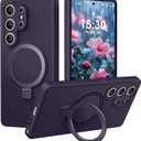 Liquid Silicone Case for Samsung Galaxy S25 Ultra with Magnetic Stand, Mil-Grade Drop Shockproof, Full Camera Protection Anti-Scratch Microfiber Lining Silicone Phone case, Purple