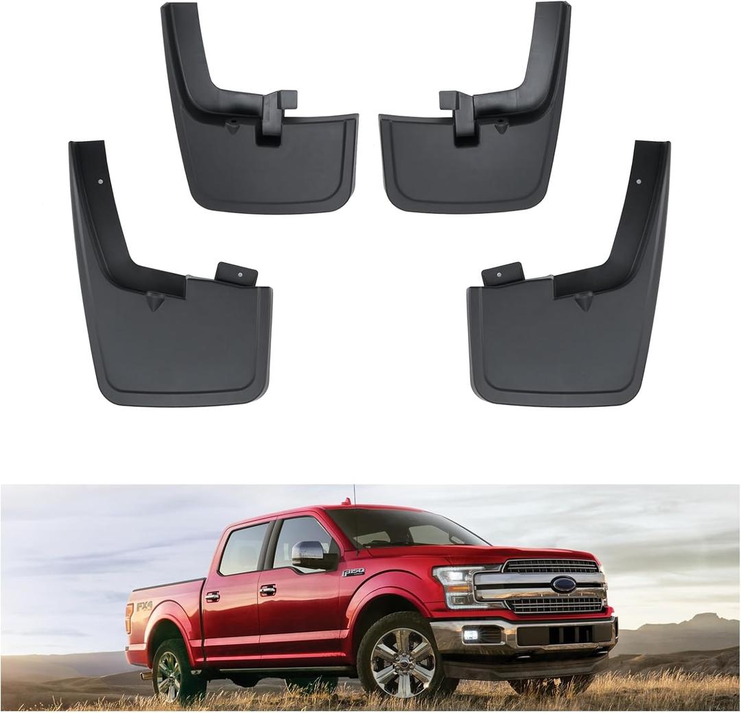 Kiwi Master Mud Flaps for 2015-2020 Ford F-150 (with OEM Fender Flares), OEM Replacement # FL3Z-16A550-AA, FL3Z-16A550-BA, Heavy Duty Mud Guards, Front & Rear Splash Guards, No Drill, 4 Pcs Set