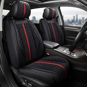 OASIS AUTO Car Seat Covers Full Set, Luxury Stylish Waterproof Faux Leather, Universal Fit for SUV, Sedan, Pick-up Truck, Automotive Interior Protectors (OS-007 Black)